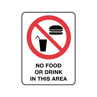 No Food Or Drink In This Area Prohibition Sign Self Adhesive 225x300mm