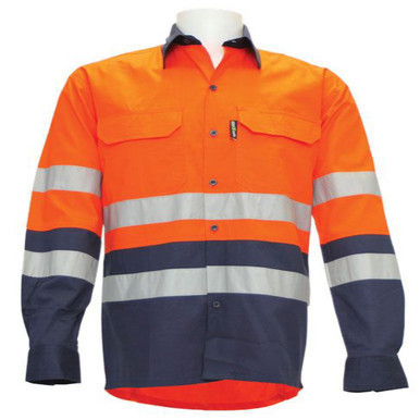 Long Sleeve Drill Shirt Taped Hoop Pattern 2XL Orange Navy