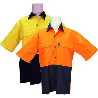 Short Sleeve Drill Shirt Cotton Extra Large Yellow Navy