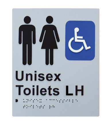 Braille Sign Unisex Toilet Left Hand Silver
