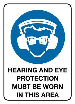 Hearing And Eye Protection Mandatory Sign Metal 450x300mm