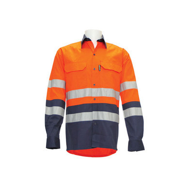 Long Sleeve Drill Shirt Hoop Taped Medium Orange Navy