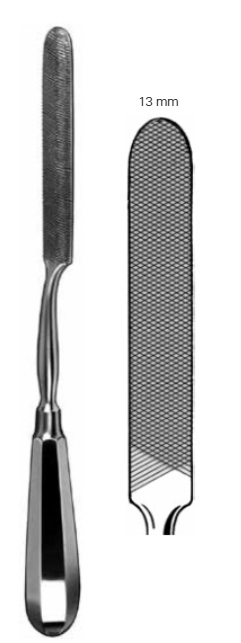 Product Vet Spectrum Bone File/Rasp, 9.75" (24.5cm), 13mm Width, Bayonet Handle, Flat/Convex w/ Cross Serrations | SAH.702059 Image