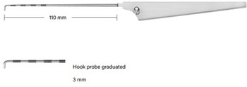 Product Vet Spectrum Hook Probe, 9.5" (24cm), 110mm Working Length, Triangular Handle, Graduated, 3mm Probe | SAH.703014 Image