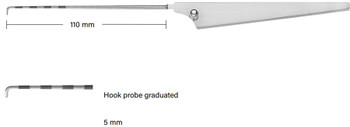 Product Vet Spectrum Hook Probe, 9.5" (24cm), 110mm Working Length, Triangular Handle, Graduated, 5mm Probe | SAH.703015 Image