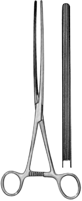 Product Vet Spectrum Mayo-Robson Intestinal Clamp Forcep, 8.25" (21cm), Straight, Long Straight Serrations | SAH.705403 Image