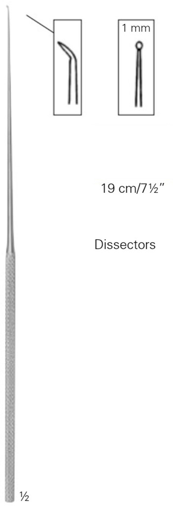 Product Vet Spectrum Rhoton Round Dissector, 7.5" (19cm), Angled, 1mm Round | SAH.780001 Image