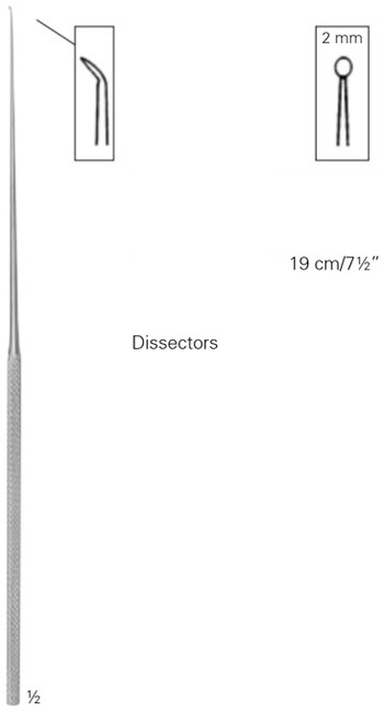 Product Vet Spectrum Rhoton Round Dissector, 7.5" (19cm), Angled, 2mm Round | SAH.780002 Image