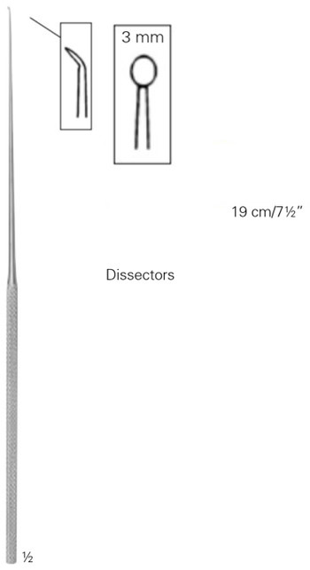 Product Vet Spectrum Rhoton Round Dissector, 7.5" (19cm), Angled, 3mm Round | SAH.780003 Image