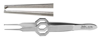 Product Integra-Miltex Foerster Iris Tissue Forceps, 3.875" (97mm), Octagonal Grip, Straight, 1 x 2 Teeth, 0.55mm Wide | 18-796 Image