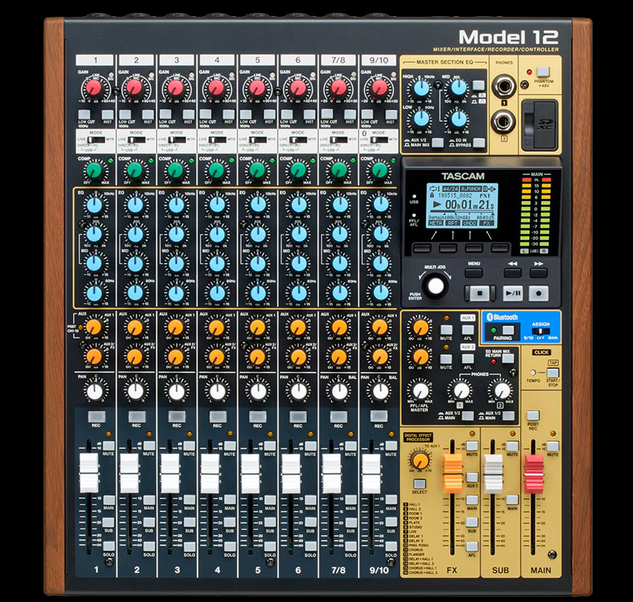 TASCAM MODEL 12 Compact All-in-one Integrated Mixer - Phantom Dynamics, Nightclub Lighting