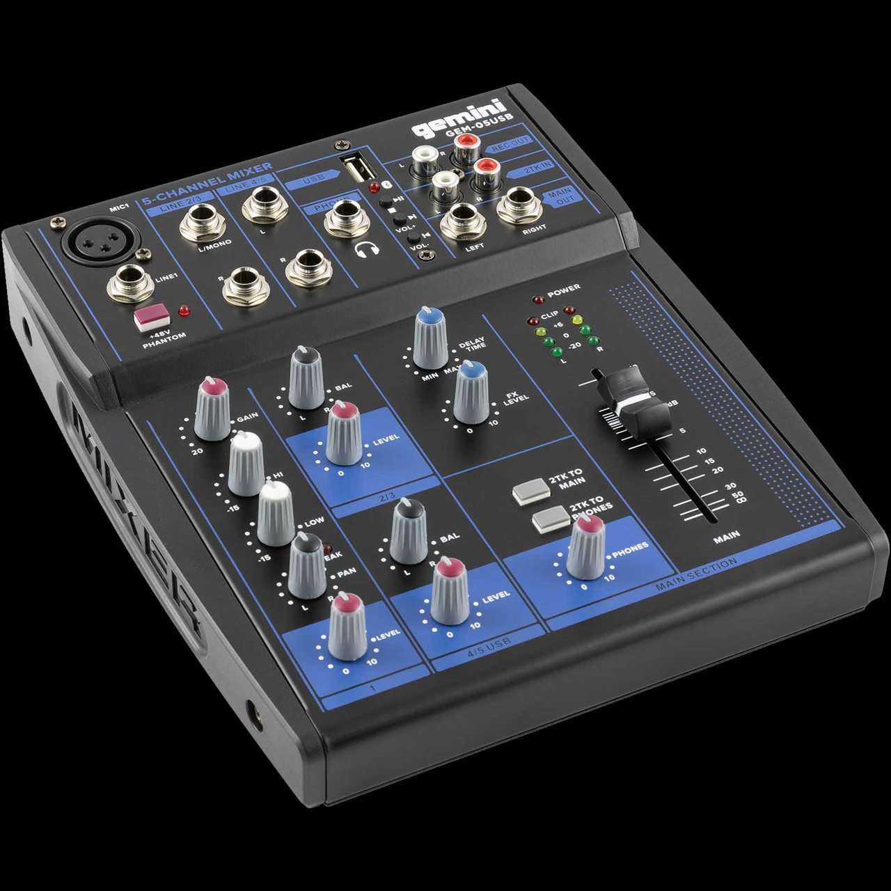 Gemini GEM-05USB 5 Channel USB Mixer w/ Bluetooth - Phantom