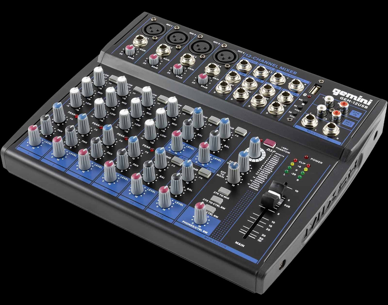 ミーユ Gemini GEM-12USB 12 Channel USB Mixer w/ Bluetooth - Phantom