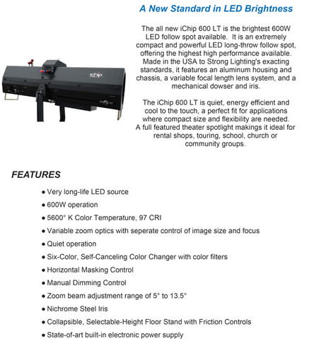 Strong Lighting iChip Mirage 600W LED Follow Spot