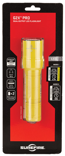 SureFire G2X Pro LED Flashlight 15/600 Lumens Yellow with Push Button Tail Cap