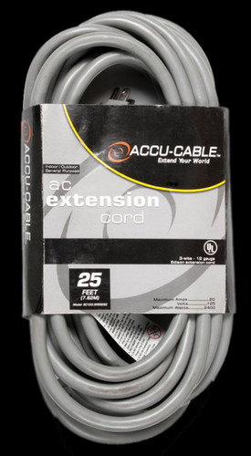 Accu Cable Gray AC Extension Cord - 25 FT 12 Gauge