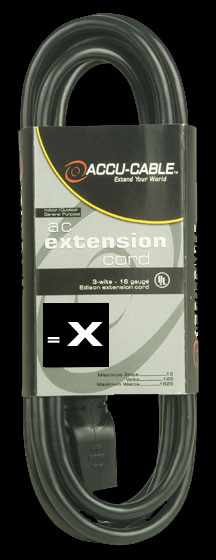 Accu Cable Black AC Grounded Extension Cord - 25 FT 16 Gauge
