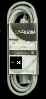 Accu Cable Gray AC Extension Cord - 10 FT 16 Gauge - EC-163-10G