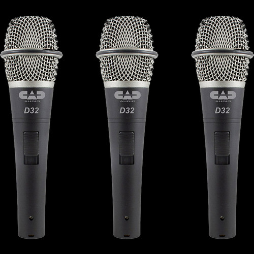 CAD D32 Supercardioid Dynamic Vocal Microphone w/ On / Off / 3 Pack