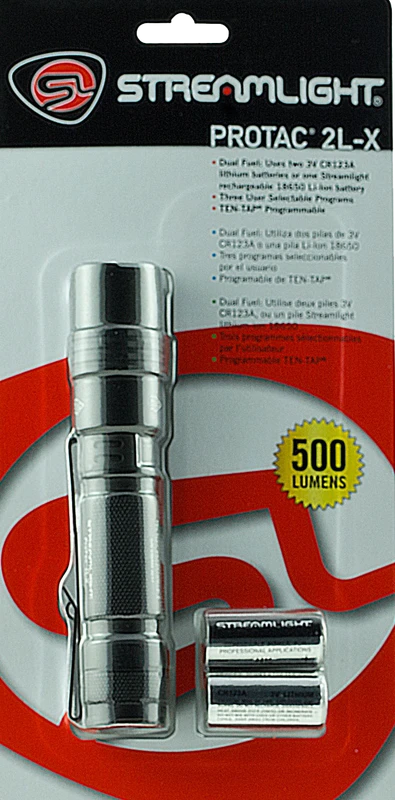 Streamlight ProTac 2L-X Tactical Flashlight with 500 Lumens, 5.14" Length, Black Anodized