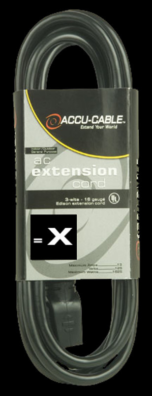 Accu Cable Black AC Grounded Extension Cord / 25 FT 12 Gauge