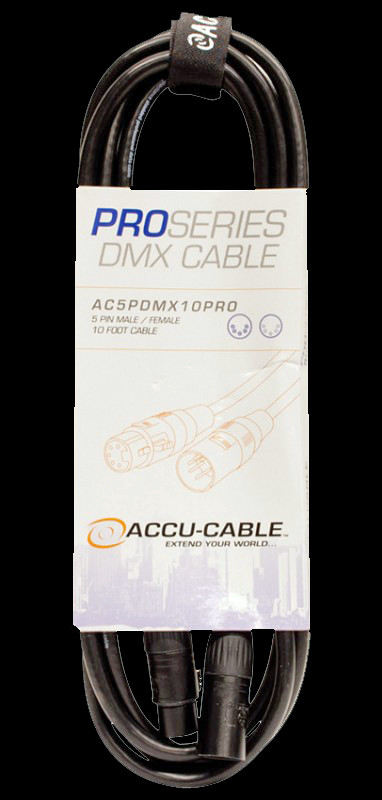 Accu Cable 10 Ft DMX Cable - 5-pin Male to 5-pin Female / AC5PDMX10PRO