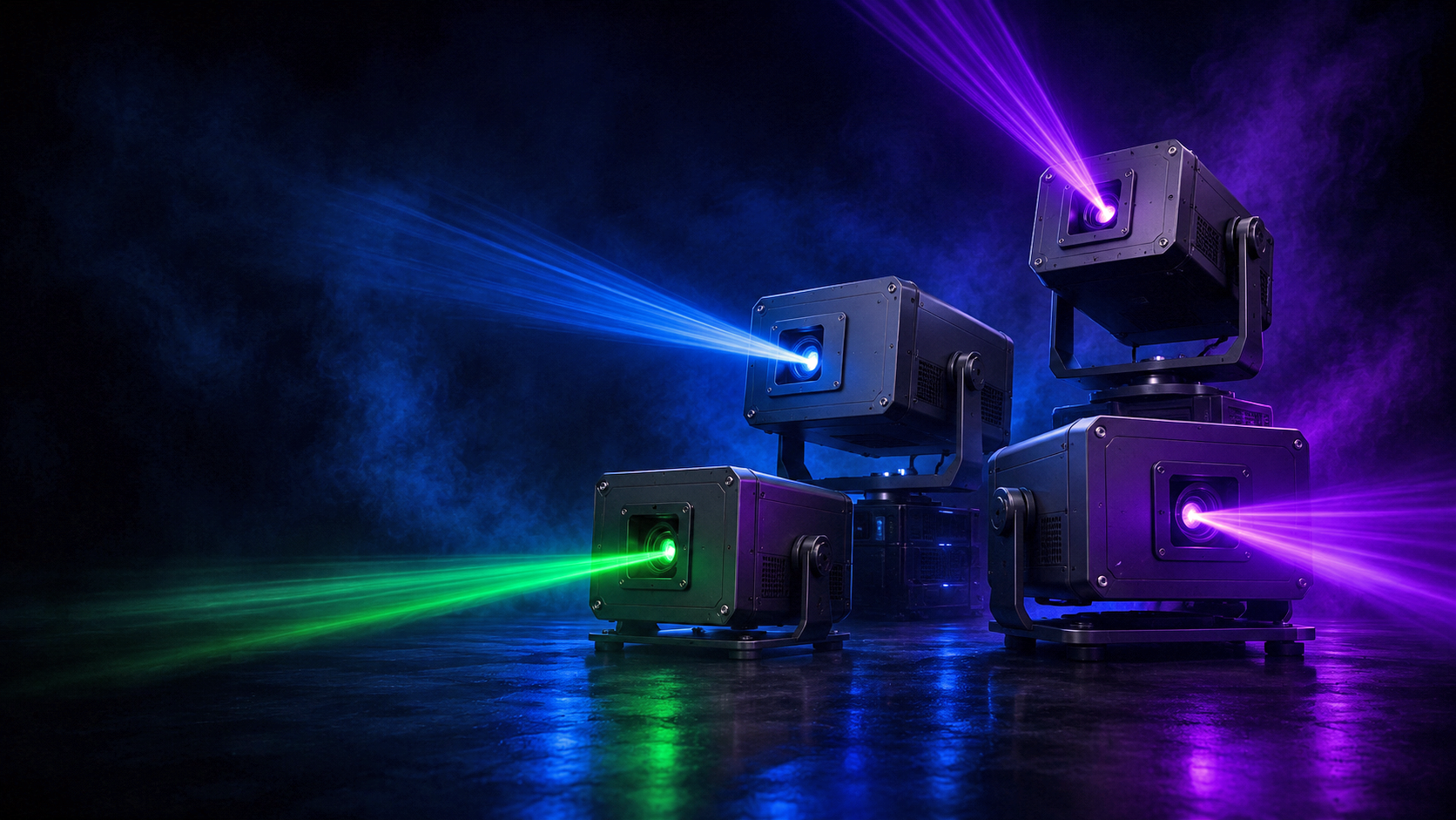 Aerial laser projectors and RGB lasers for clubs, DJs, and events