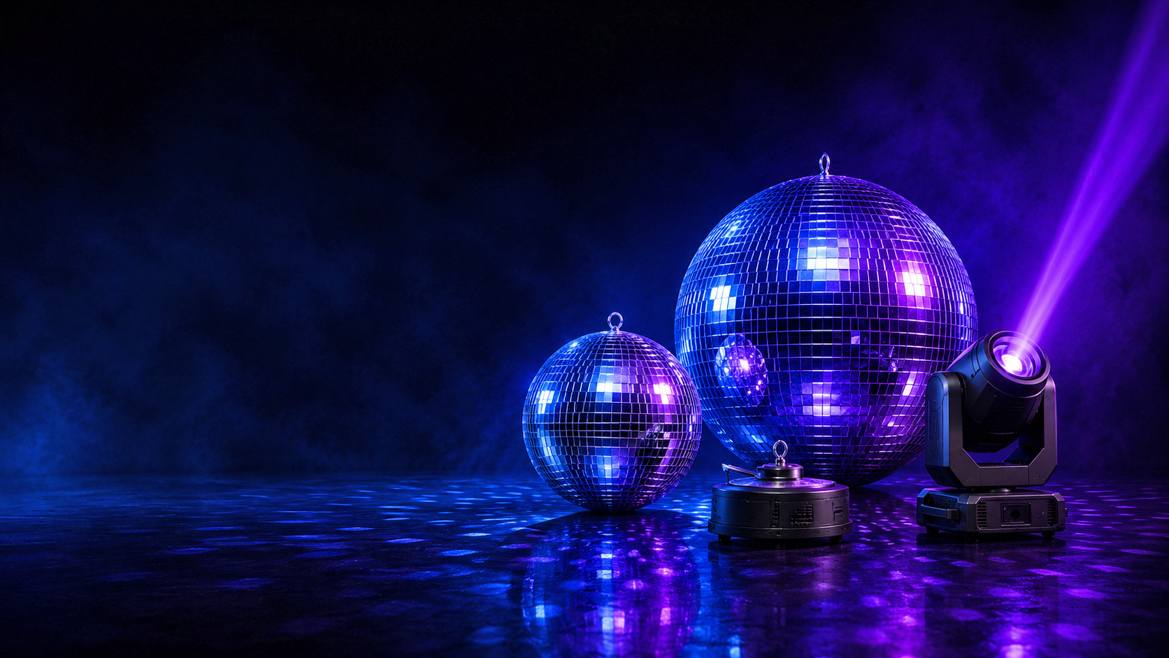 Mirror balls, motors, pin spots, and disco effect lighting