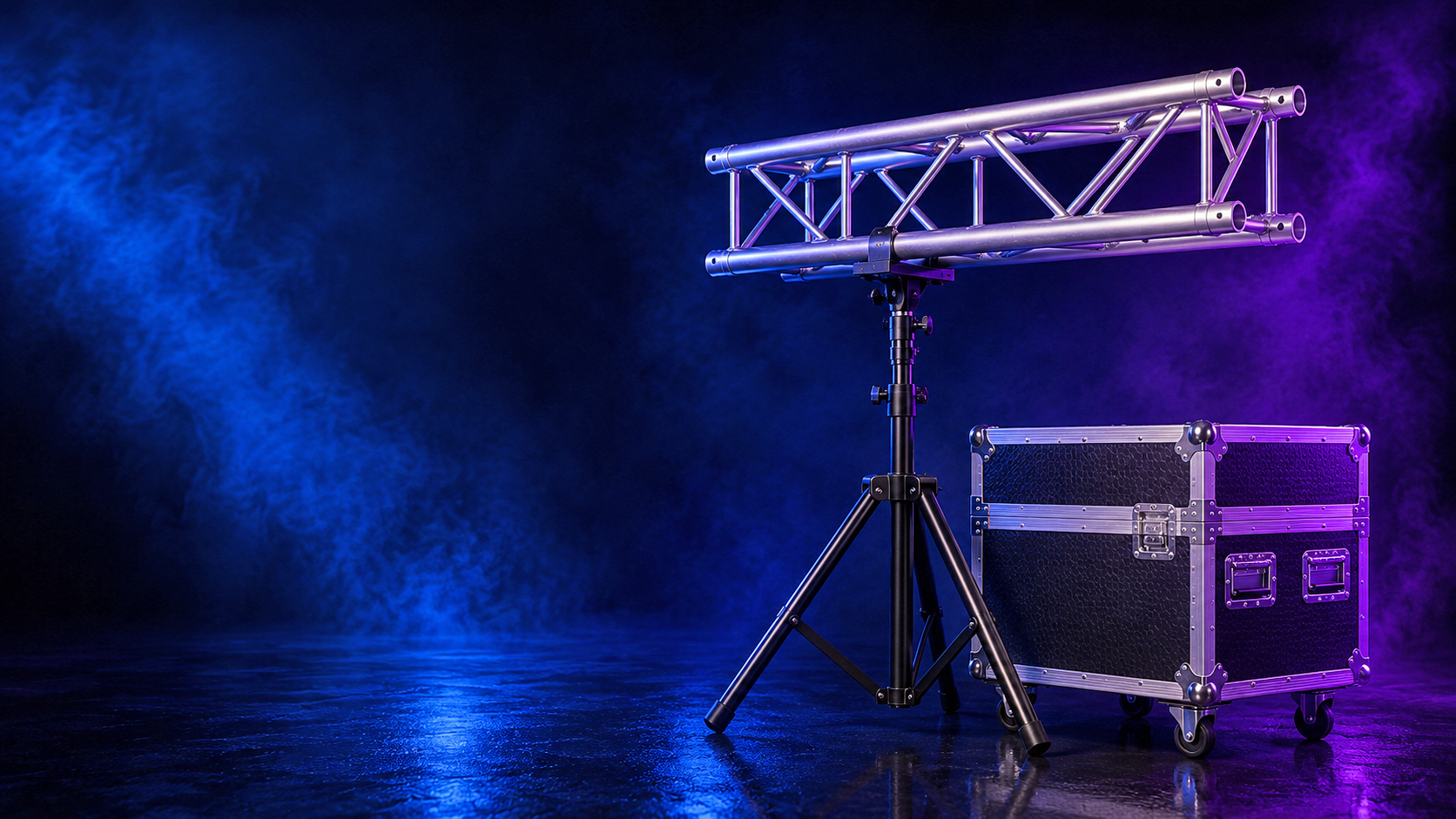 Truss, lighting stands, clamps, road cases, and event production hardware