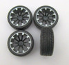  02020 02185 1/10 Scale Wheel -Tire and Silver/Black Rim ( Set of 4)