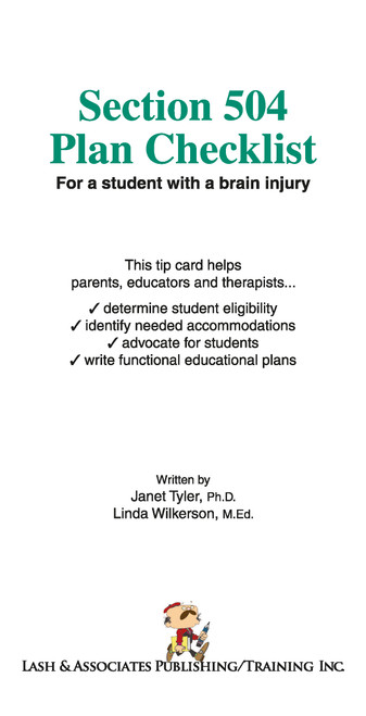 Section 504 Plan Checklist for a Student with a Brain Injury