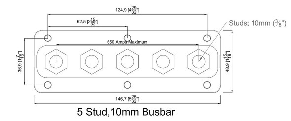 BEP Heavy Duty Buss Bar 5 3/8" Studs 650 Amp 777-BB5S-650