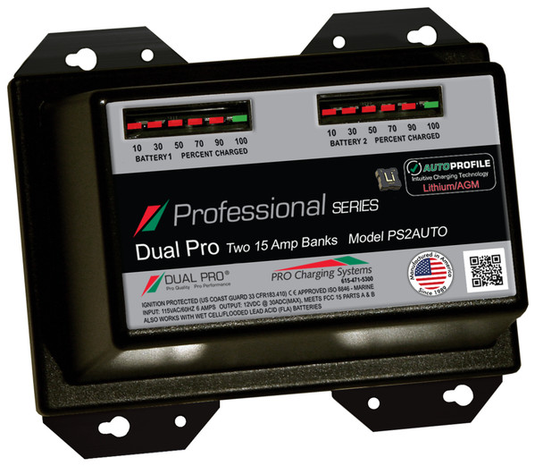 Dual Pro PS2AUTO Battery Charger, Auto Profile 2 Bank 30 Amps PS2AUTO