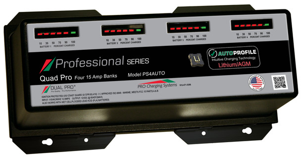 Dual Pro PS4AUTO Battery Charger, Auto Profille 4 Bank 60 Amps PS4AUTO