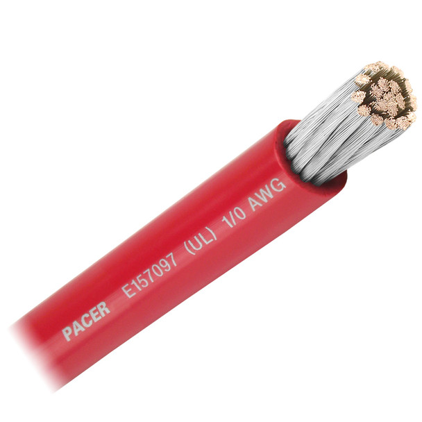 Pacer Red 1/0 AWG Battery Cable - Sold By The Foot WUL1/0RD-FT