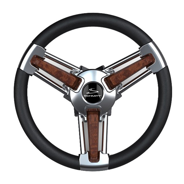 Schmitt Marine Burano Wheel 14" 3/4" Tapered Shaft Burl Polyurethane w/Stainless Spoke Includes Center Cap/Nut PU105111-04R