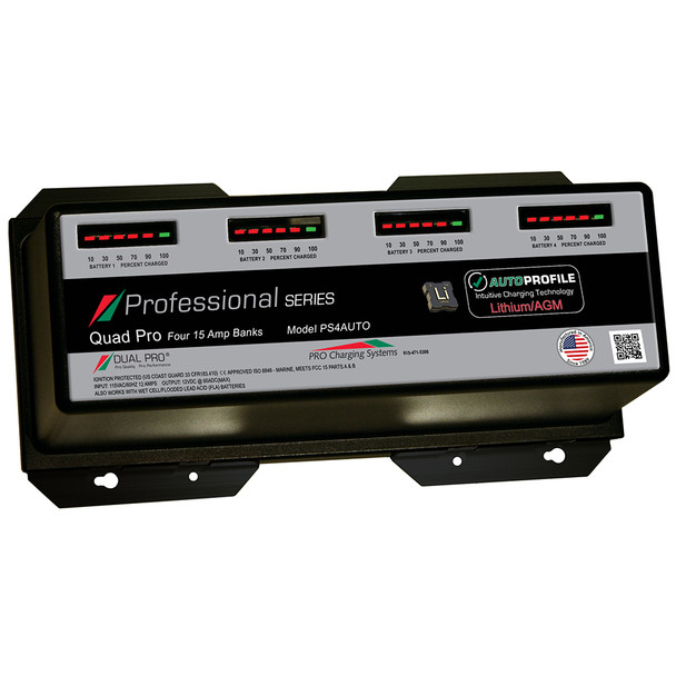 Dual Pro PS4 Auto 15A - 4-Bank Lithium/AGM Battery Charger PS4AUTO