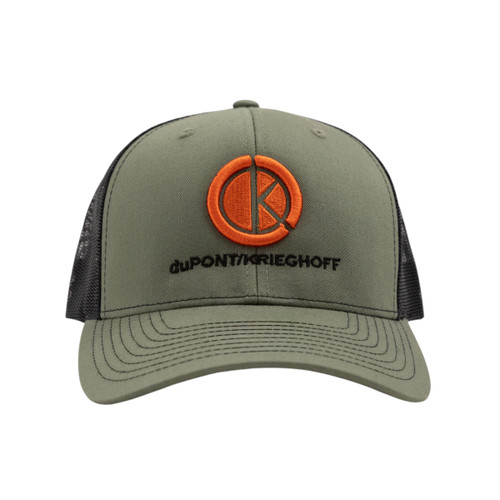 dK Army Green Richardson Hat with Black Back and Orange Logo