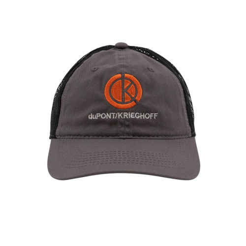 dK Charcoal Unstructured Hat with Black Mesh Back and Orange Logo