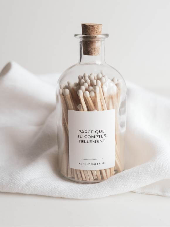 Allumettes personnalisées — bouteilles, pots et coffrets