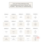 Planche des étiquettes de buanderie, rectangle horizontal, collection minimaliste : les modèles 1 à 21, de une à quatre lignes