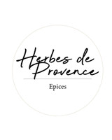 Étiquette ronde blanche pour pot à épices, Herbes de Provence en écriture manuscrite souligné d'un filet, avec la mention Epices