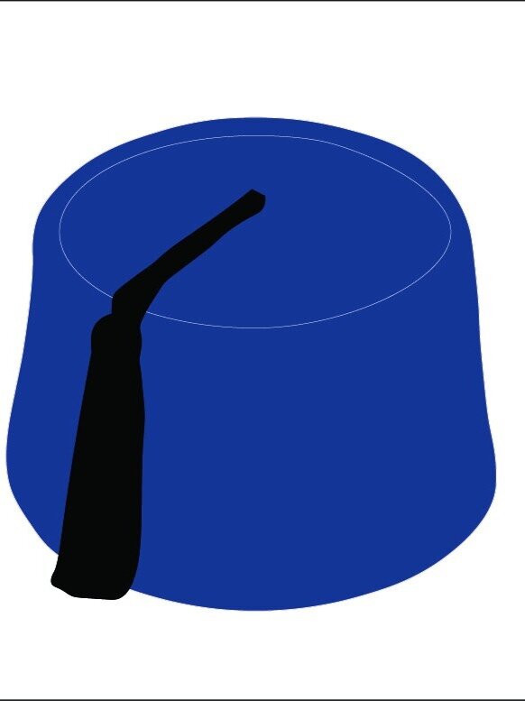 Illustration pour sticker de circoncision : un tarbouche bleu roi au gland noir, seul sur fond blanc, sans texte