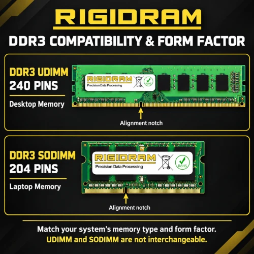 RigidRAM DDR3 memory compatibility and UDIMM versus SODIMM form factors; SODIMM form factor for this memory upgrade
