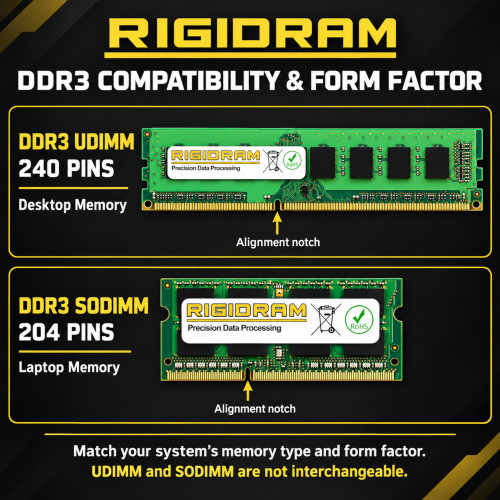 RigidRAM DDR3 memory compatibility and UDIMM versus SODIMM form factors; SODIMM form factor for this memory upgrade