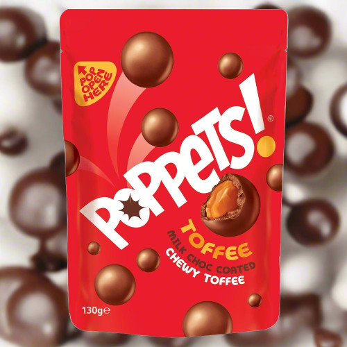Poppets Milk Chocolate Coated Chewy Toffee Pouch 100g