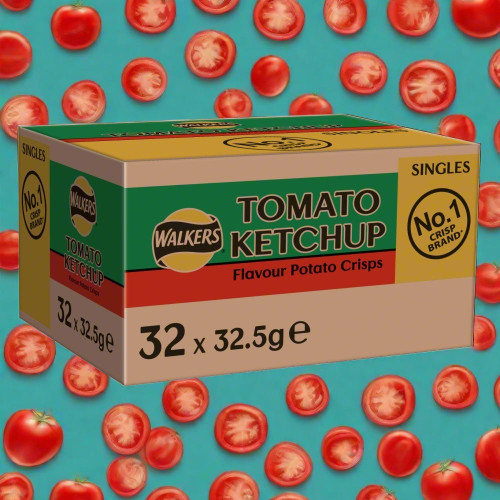 Walkers Tomato Ketchup Crisps 32.5g Full Box Of 32 - Buy at Cinema Snacks, Snacking World Walkers Tomato Ketchup Crisps 32.5g Full Box Of 32 - Buy at Cinema Snacks, Snacking World