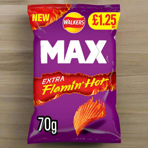 Walkers Max Extra Flamin' Hot Sharing Bag Crisps 70g PMP - Buy at Cinema Snacks, Snacking World Walkers Max Extra Flamin' Hot Sharing Bag Crisps 70g PMP - Buy at Cinema Snacks, Snacking World
