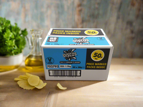 Discos Salt And Vinegar Crisps 30g Full Box (30 Pack) Discos Salt And Vinegar Crisps 30g Full Box (30 Pack)