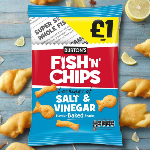 Burton's Fish 'N' Chips Lashings of Salt & Vinegar Flavour Baked Snacks 125g Burton's Fish 'N' Chips Lashings of Salt & Vinegar Flavour Baked Snacks 125g